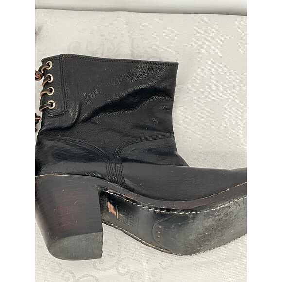 Frye Womens Black Leather Ankle Boots With Wooden Block Heel Size 7.5 - Picture 5 of 10